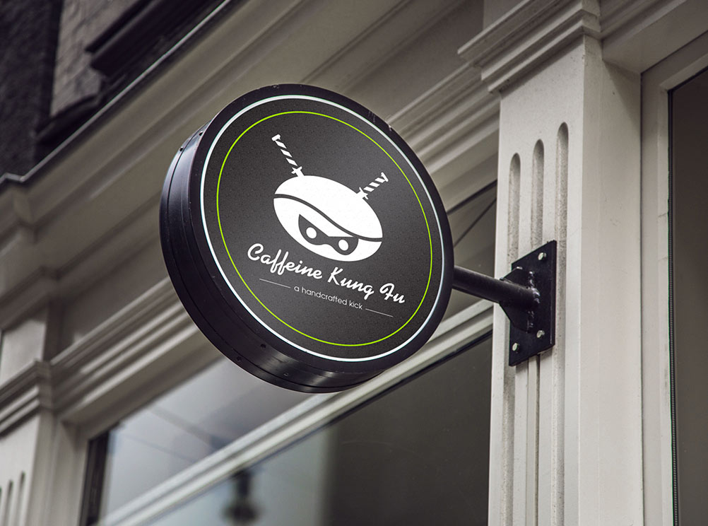 Caffeine Kung Fu sticker and signage design