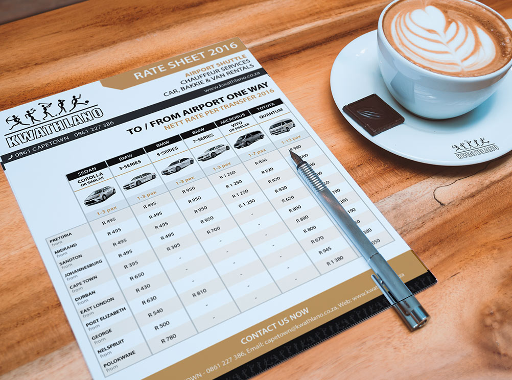 Kwathlano rate sheet design