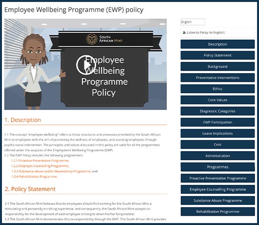 Interactive Policy and Procedures screen on a Druff company intranet
