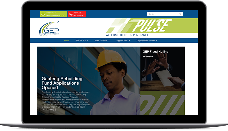 Gauteng Enterprise Propeller (GEP) intranet, developed by Druff Agency