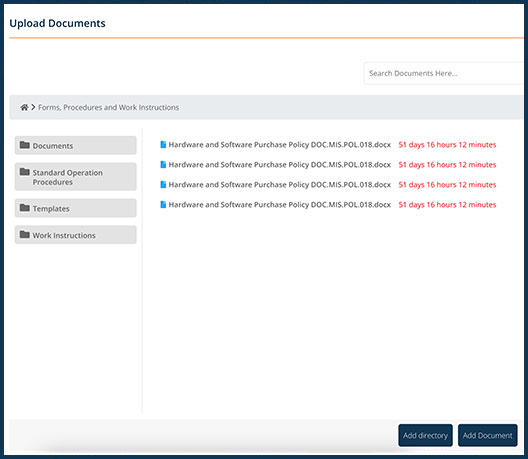ISO Document Management screen on a Druff company intranet