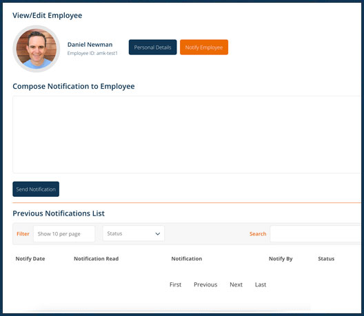 Internal Notifications screen on a Druff company intranet