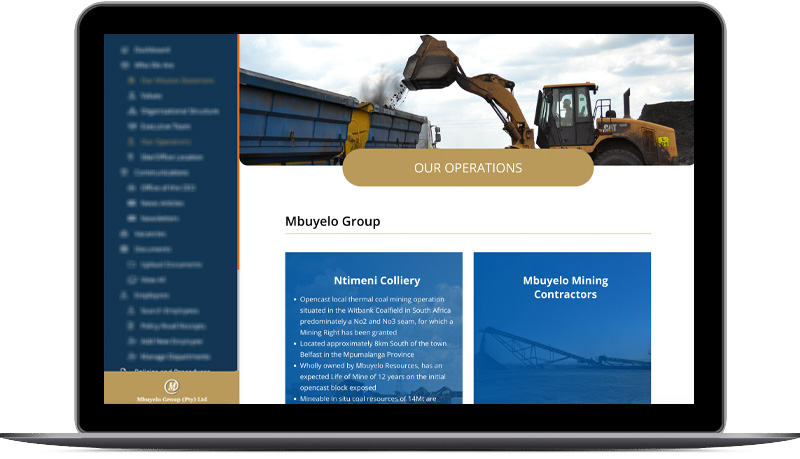 Mbuyelo Group company intranet, developed by Druff Agency