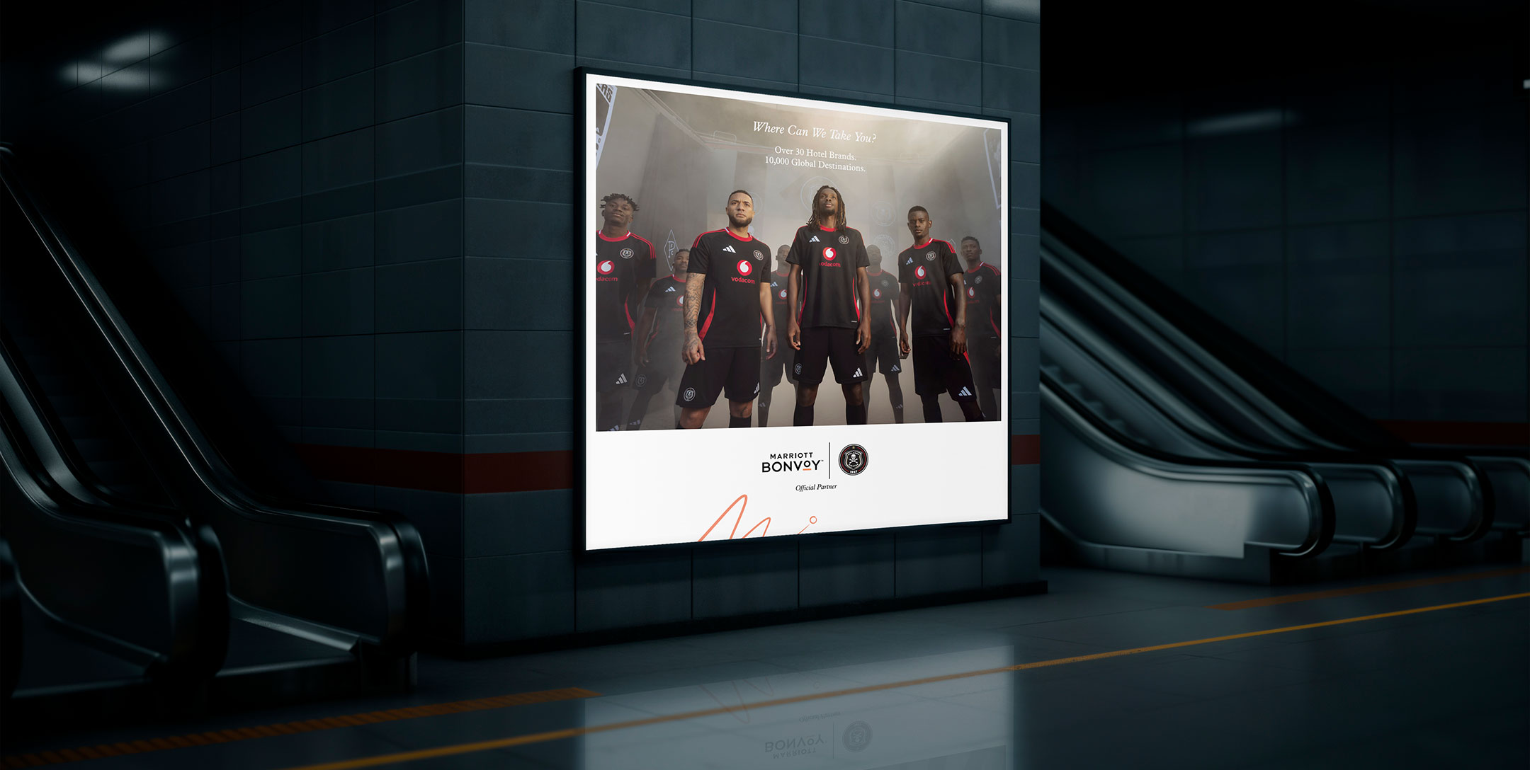 Marriott Bonvoy and Orlando Pirates partnership event creative for Chaos Theory, by Druff Agency Pretoria